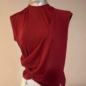 Cider Sleeveless Draped Ribbed Tank in Deep Red
